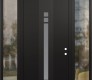 Modern Steel Front Door DIAMOND A4 68" X 96" BLACK/WHITE FROSTED GLASS PANEL BLACK LHI WITH 2 SIDELITES AND TRANSOM CLEAR GLASS