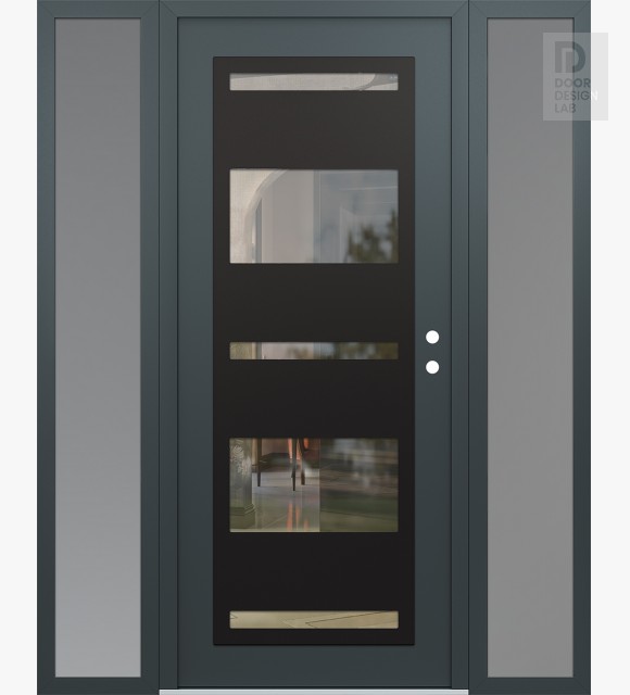 Modern Steel Front Door Diamond C10 64" x 80" anthracite/anthracite clear Glass Panel black LHI with 2 Sidelites frosted Glass