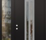Modern Steel Front Door DIAMOND A8 50" X 96" BLACK/BLACK CLEAR GLASS PANEL STAINLESS STEEL RHI WITH SIDELITE AND TRANSOM CLEAR GLASS