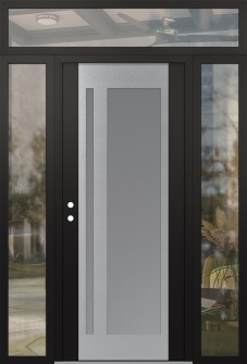 Diamond C15 68" x 96" black/white frosted Glass Panel stainless steel RHI with 2 Sidelites and Transom clear Glass