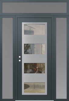 Diamond C2 64" x 96" anthracite/anthracite clear Glass Panel stainless steel RHI with 2 Sidelites and Transom frosted Glass