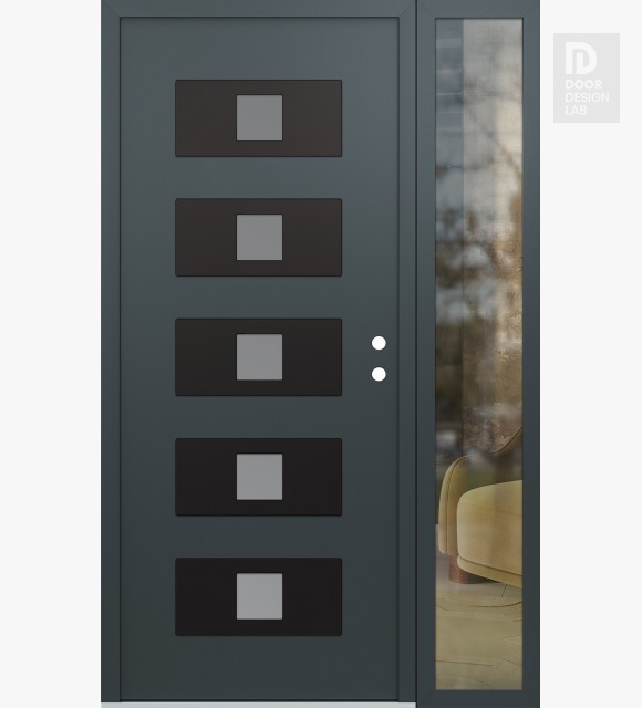 Modern Steel Front Door Diamond D8 48" x 80" anthracite/anthracite frosted Glass Panel black LHI with Sidelite clear Glass