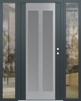 Diamond C14 60" x 80" anthracite/anthracite frosted Glass Panel stainless steel LHI with 2 Sidelites clear Glass
