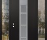 Modern Steel Front Door DIAMOND A10 64" X 96" BLACK/WHITE FROSTED GLASS PANEL STAINLESS STEEL RHI WITH 2 SIDELITES AND TRANSOM CLEAR GLASS