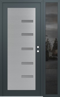 Diamond C8 52" x 80" anthracite/anthracite frosted Glass Panel stainless steel LHI with Sidelite mirrored Glass