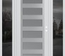 Modern Steel Front Door Diamond C9 60" x 80" white/white frosted Glass Panel stainless steel LHI with 2 Sidelites mirrored Glass