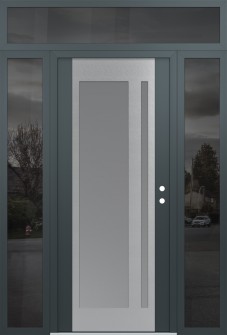 Diamond C15 64" x 96" anthracite/anthracite frosted Glass Panel stainless steel LHI with 2 Sidelites and Transom mirrored Glass