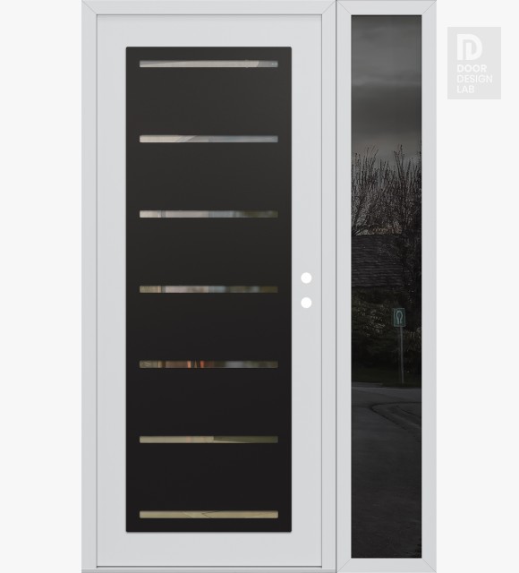 Modern Steel Front Door Diamond C11 48" x 80" white/white clear Glass Panel black LHI with Sidelite mirrored Glass