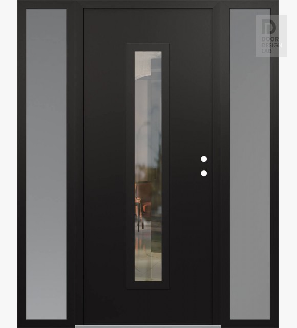 Modern Steel Front Door DIAMOND A11 60" X 80" BLACK/BLACK CLEAR GLASS PANEL BLACK LHI WITH 2 SIDELITES FROSTED GLASS