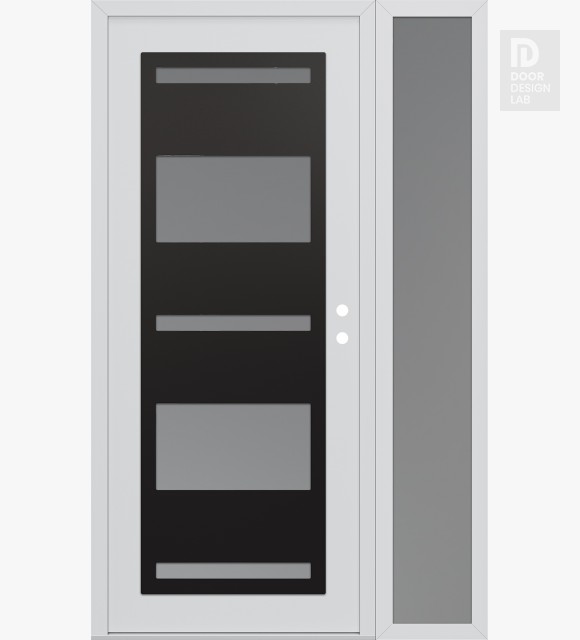 Modern Steel Front Door Diamond C10 50" x 80" white/white frosted Glass Panel black LHI with Sidelite frosted Glass