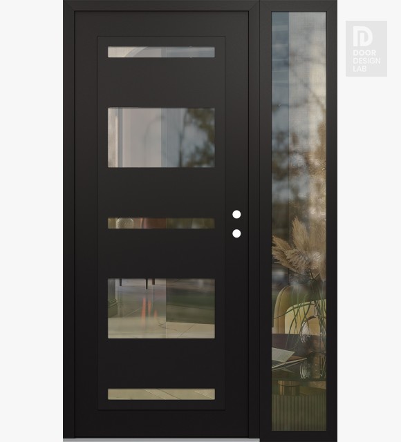 Modern Steel Front Door Diamond C10 48" x 80" black/black clear Glass Panel black LHI with Sidelite clear Glass
