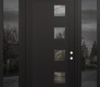 Modern Steel Front Door Diamond C5 64" x 96" black/black clear Glass Panel black LHI with 2 Sidelites and Transom mirrored Glass