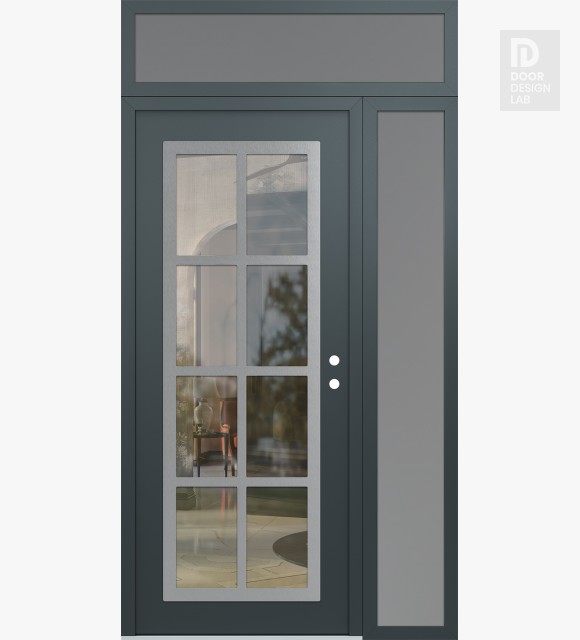 Modern Steel Front Door Diamond C16 50" x 96" anthracite/anthracite clear Glass Panel stainless steel LHI with Sidelite and Transom frosted Glass