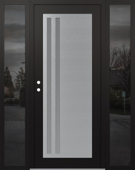 Diamond C6 64" x 80" black/white frosted Glass Panel stainless steel RHI with 2 Sidelites mirrored Glass