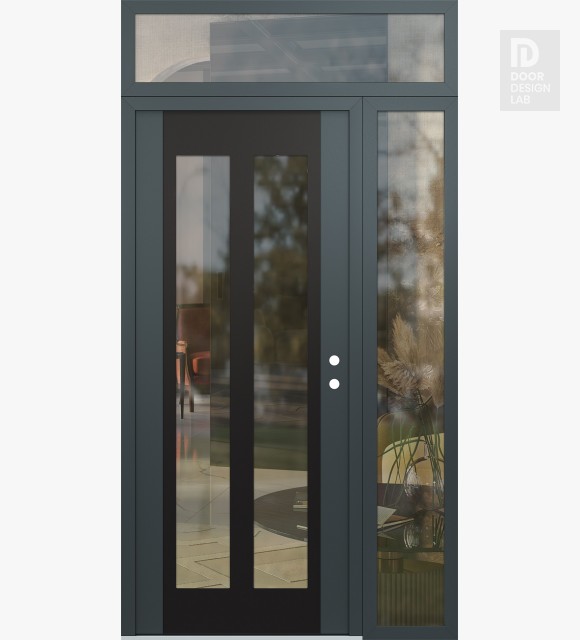 Modern Steel Front Door Diamond C14 48" x 96" anthracite/anthracite clear Glass Panel black LHI with Sidelite and Transom clear Glass