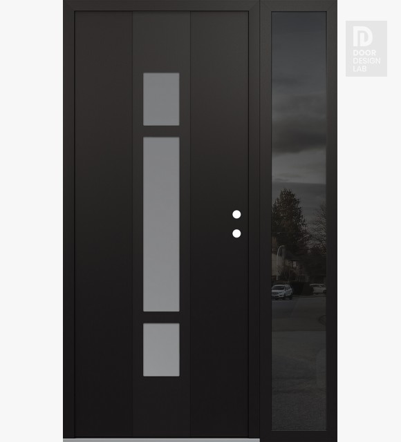 Modern Steel Front Door DIAMOND A9 50" X 80" BLACK/WHITE FROSTED GLASS PANEL BLACK LHI WITH SIDELITE MIRRORED GLASS