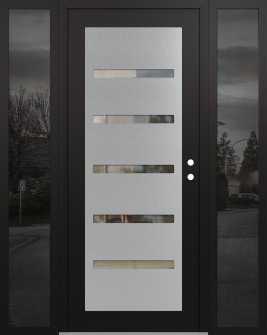 Diamond C7 60" x 80" black/black clear Glass Panel stainless steel LHI with 2 Sidelites mirrored Glass