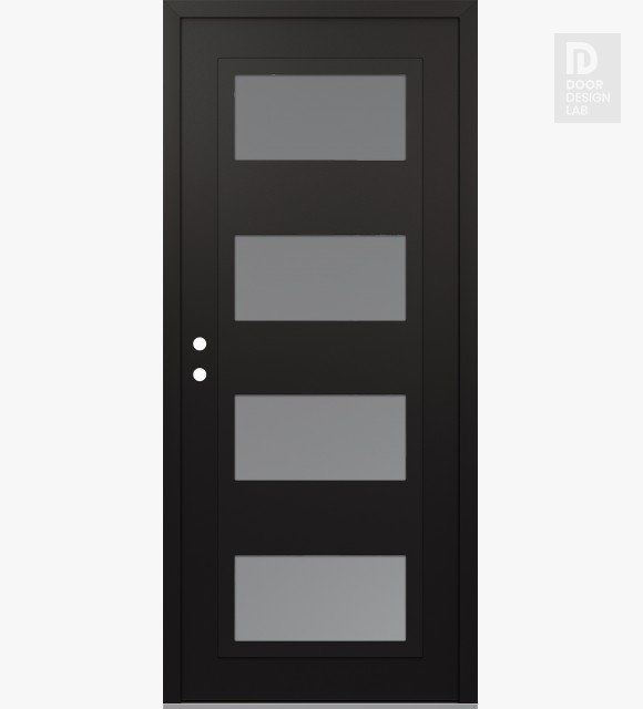 Modern Steel Front Door Diamond C2 36" x 80" black/white frosted Glass Panel black RHI