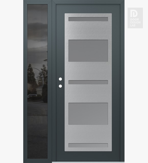 Modern Steel Front Door Diamond C10 48" x 80" anthracite/anthracite frosted Glass Panel stainless steel RHI with Sidelite mirrored Glass