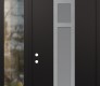 Modern Steel Front Door DIAMOND A9 48" X 96" BLACK/WHITE FROSTED GLASS PANEL STAINLESS STEEL RHI WITH SIDELITE AND TRANSOM CLEAR GLASS