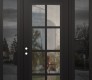 Modern Steel Front Door Diamond C16 64" x 96" black/black clear Glass Panel black RHI with 2 Sidelites and Transom mirrored Glass