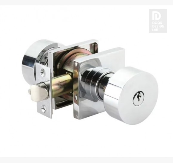 EMTEK ROUND KNOB WITH SQUARE ROSETTE SINGLE CYLINDER 5122 POLISHED CHROME US26 for Steel Front Doors