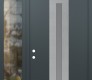 Modern Steel Front Door DIAMOND A2 52" X 96" ANTHRACITE/ANTHRACITE FROSTED GLASS PANEL STAINLESS STEEL RHI WITH SIDELITE AND TRANSOM CLEAR GLASS