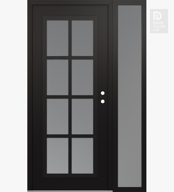 Modern Steel Front Door Diamond C16 50" x 80" black/white frosted Glass Panel black LHI with Sidelite frosted Glass