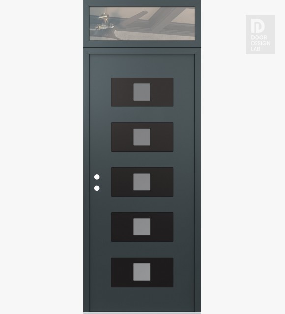 Modern Steel Front Door Diamond D8 36" x 96" anthracite/anthracite frosted Glass Panel black RHI with Transom clear Glass