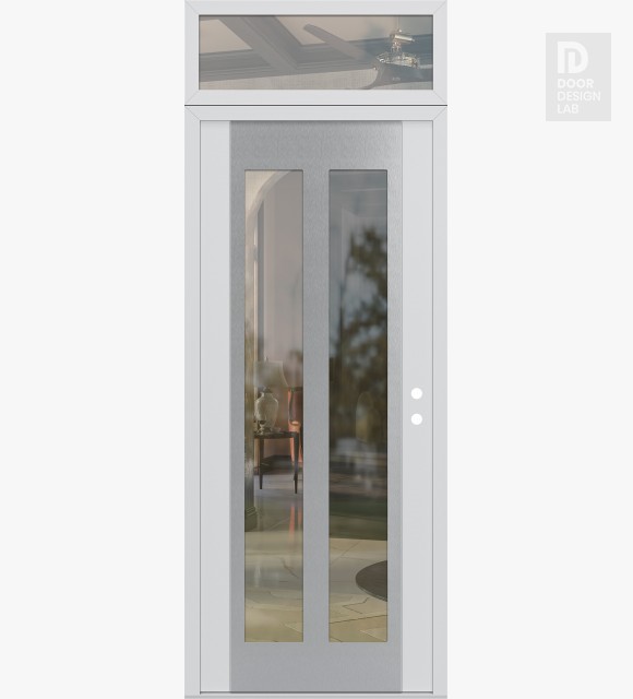 Modern Steel Front Door Diamond C14 36" x 96" white/white clear Glass Panel stainless steel LHI with Transom clear Glass