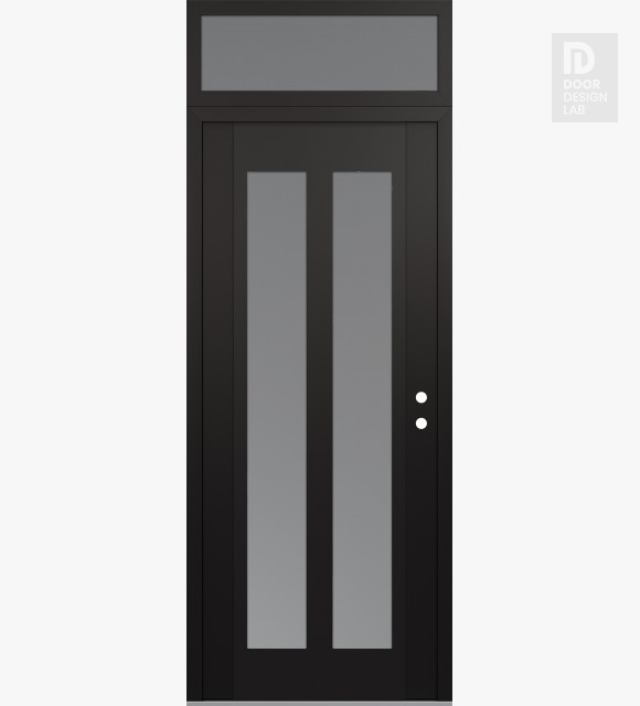 Modern Steel Front Door Diamond C14 36" x 96" black/white frosted Glass Panel black LHI with Transom frosted Glass