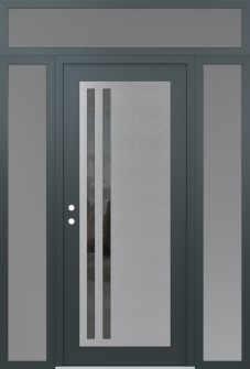 Diamond C6 64" x 96" anthracite/anthracite mirrored Glass Panel stainless steel RHI with 2 Sidelites and Transom frosted Glass