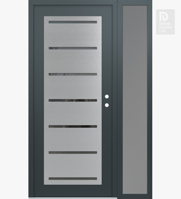 Modern Steel Front Door Diamond C11 52" x 80" anthracite/anthracite mirrored Glass Panel stainless steel LHI with Sidelite frosted Glass