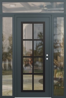 Diamond C16 68" x 96" anthracite/anthracite clear Glass Panel black LHI with 2 Sidelites and Transom clear Glass