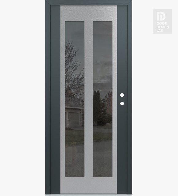 Modern Steel Front Door Diamond C14 36" x 80" anthracite/anthracite mirrored Glass Panel stainless steel LHI