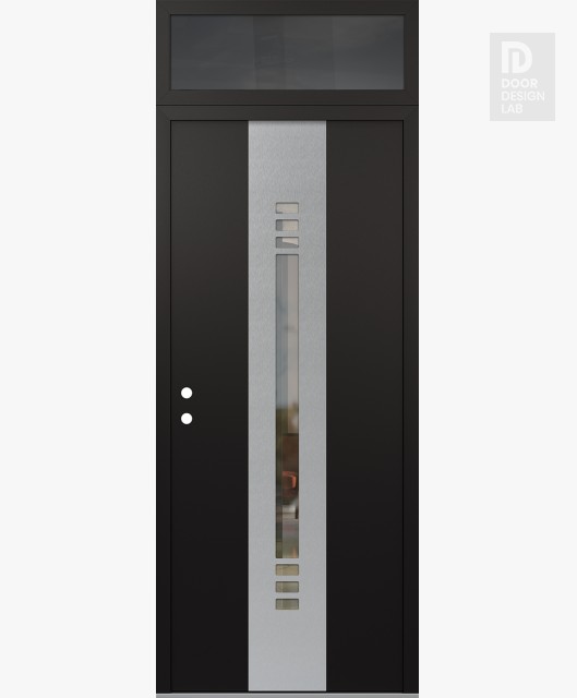 Modern Steel Front Door DIAMOND A5 36" X 96" BLACK/BLACK CLEAR GLASS PANEL STAINLESS STEEL RHI WITH TRANSOM MIRRORED GLASS