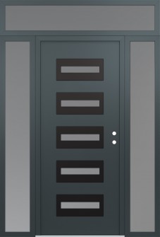 Diamond D4 68" x 96" anthracite/anthracite frosted Glass Panel black LHI with 2 Sidelites and Transom frosted Glass