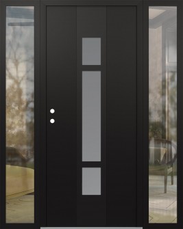 DIAMOND A9 68" X 80" BLACK/WHITE FROSTED GLASS PANEL BLACK RHI WITH 2 SIDELITES CLEAR GLASS