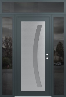 Diamond C4 60" x 96" anthracite/anthracite frosted Glass Panel stainless steel LHI with 2 Sidelites and Transom mirrored Glass