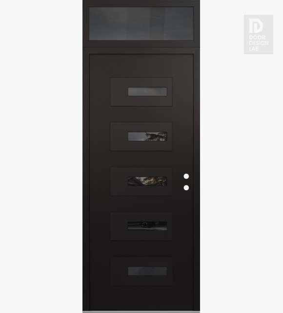 Modern Steel Front Door Diamond D6 36" x 96" black/black mirrored Glass Panel black LHI with Transom mirrored Glass