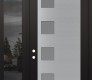Modern Steel Front Door Diamond C5 52" x 96" black/white frosted Glass Panel stainless steel RHI with Sidelite and Transom mirrored Glass