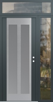 Diamond C14 52" x 96" anthracite/anthracite frosted Glass Panel stainless steel LHI with Sidelite and Transom clear Glass