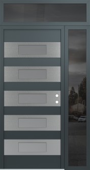 Diamond D5 50" x 96" anthracite/anthracite frosted Glass Panel stainless steel LHI with Sidelite and Transom mirrored Glass