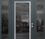 Modern Steel Front Door Diamond C1 68" x 96" anthracite/anthracite mirrored Glass Panel stainless steel LHI with 2 Sidelites and Transom mirrored Glass