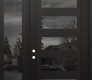 Modern Steel Front Door Diamond C9 50" x 96" black/black mirrored Glass Panel black RHI with Sidelite and Transom mirrored Glass