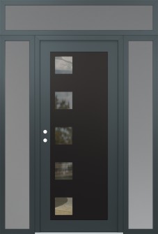 Diamond C5 60" x 96" anthracite/anthracite clear Glass Panel black RHI with 2 Sidelites and Transom frosted Glass