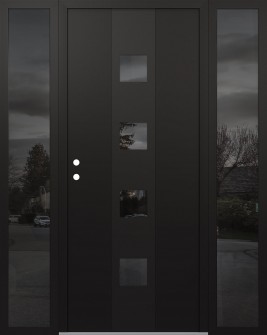 DIAMOND A12 68" X 80" BLACK/BLACK MIRRORED GLASS PANEL BLACK RHI WITH 2 SIDELITES MIRRORED GLASS