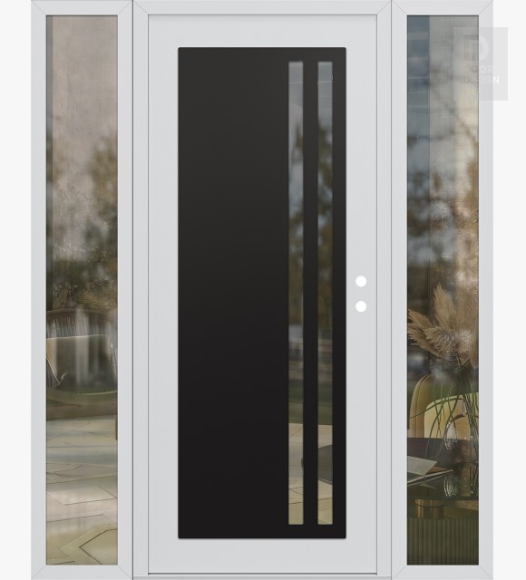 Modern Steel Front Door Diamond C6 64" x 80" white/white clear Glass Panel black LHI with 2 Sidelites clear Glass