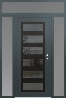 Diamond C9 68" x 96" anthracite/anthracite mirrored Glass Panel black LHI with 2 Sidelites and Transom frosted Glass