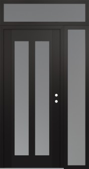 Diamond C14 50" x 96" black/white frosted Glass Panel black LHI with Sidelite and Transom frosted Glass